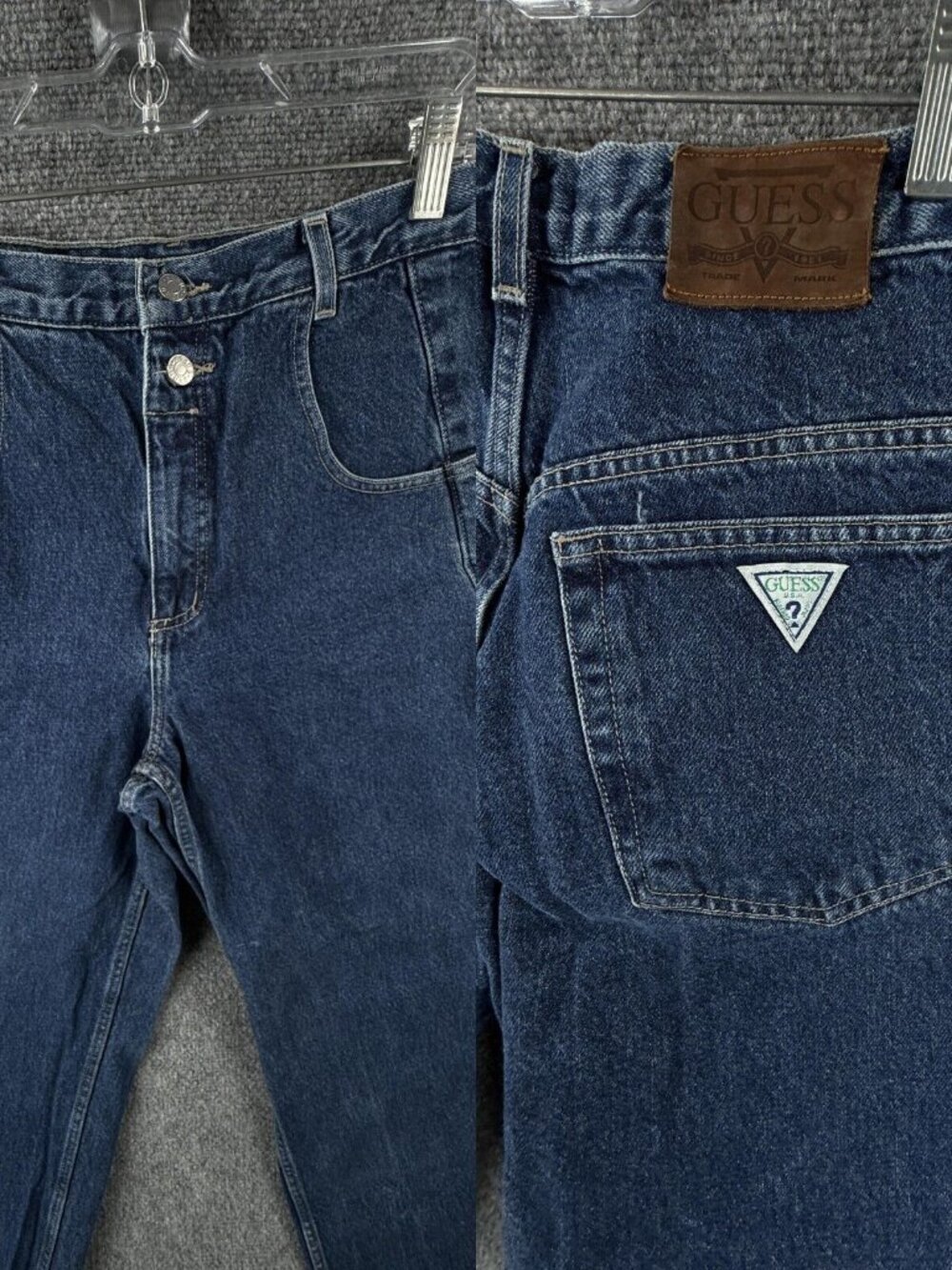 VTG Guess Jeans USA Made Embroidered Logo Blue Dark Wash Tapered Urban 90s